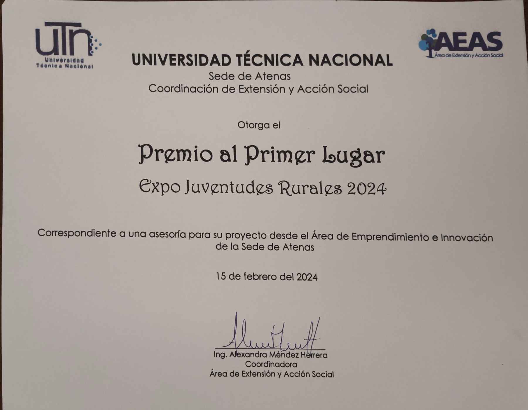 Primer lugar – Expo Juventudes Rurales 2024